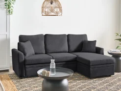Hjørnesovesofa 3 personers NASSJO Kunstlinned Sort Venstrevendt