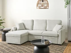 Hjørnesovesofa 3 personers NASSJO Kunstlinned Lys Beige Højrevendt