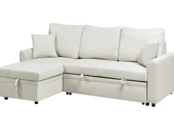 Hjørnesovesofa 3 personers NASSJO Kunstlinned Lys Beige Højrevendt