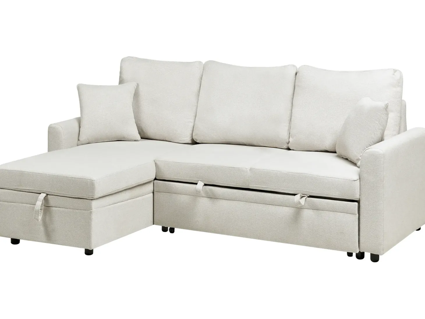Hjørnesovesofa 3 personers NASSJO Kunstlinned Lys Beige Højrevendt