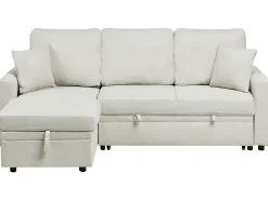 Hjørnesovesofa 3 personers NASSJO Kunstlinned Lys Beige Højrevendt