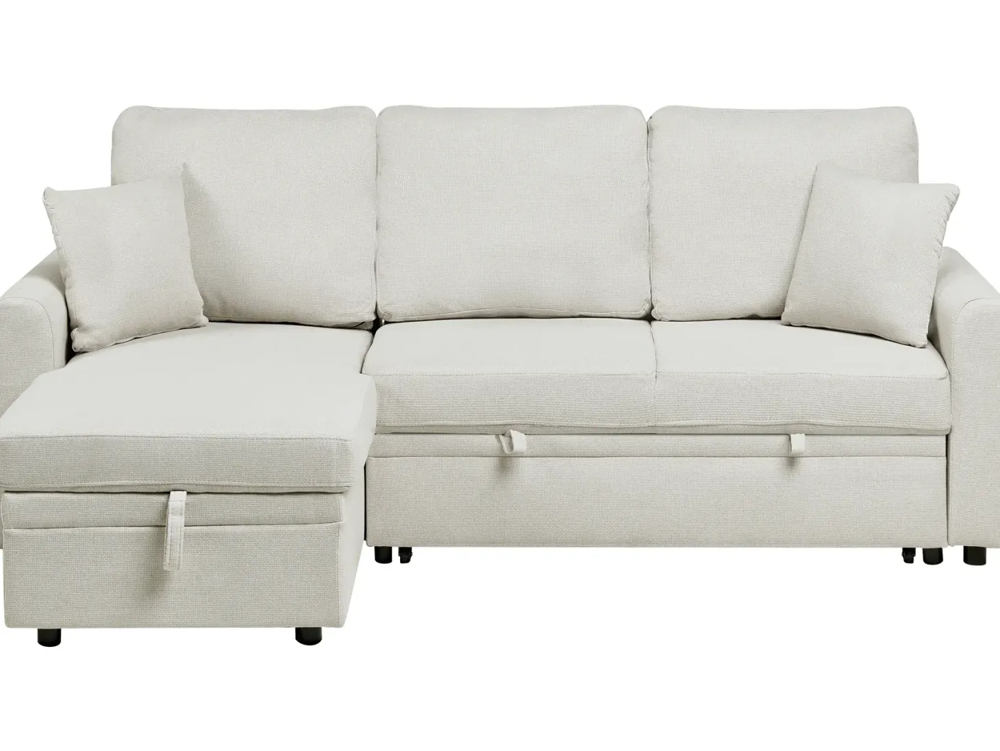Hjørnesovesofa 3 personers NASSJO Kunstlinned Lys Beige Højrevendt