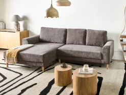Hjørnesovesofa 3 personers NUBORG Chenille Brungrå Højrevendt