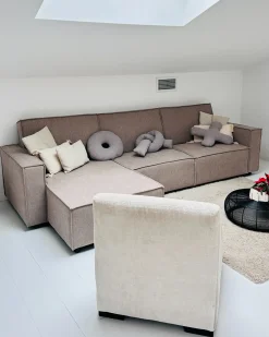 Hjørnesovesofa 3 personers ROMEDAL II Beige Højrevendt