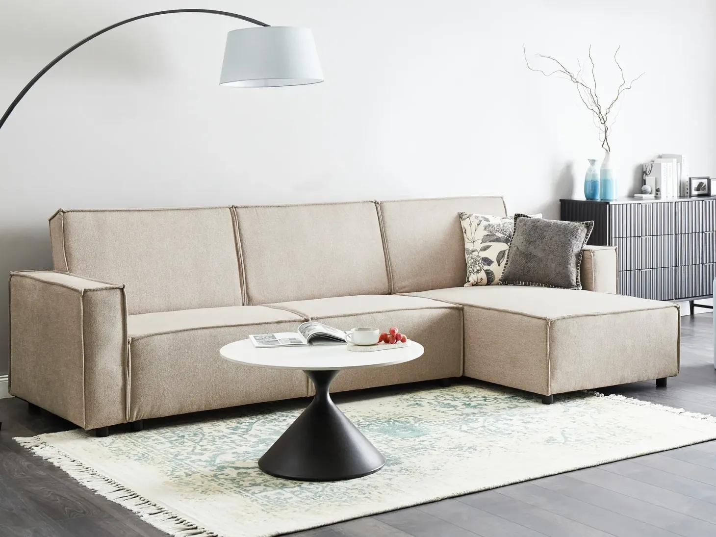 Hjørnesovesofa 3 personers ROMEDAL II Beige Venstrevendt