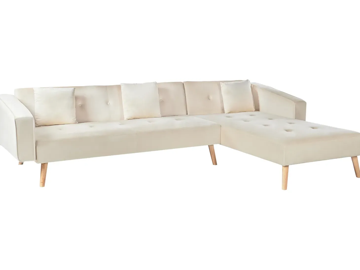 Hjørnesovesofa 4 personers VADSO Velour Lys Beige Venstrevendt