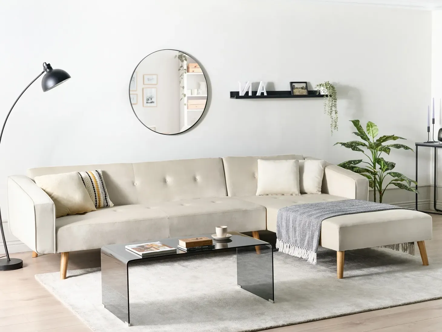 Hjørnesovesofa 4 personers VADSO Velour Lys Beige Venstrevendt