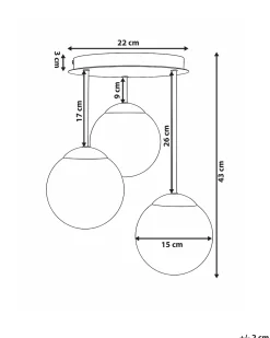 Hængelampe med 3 lys RIANA Glas Metal Messing