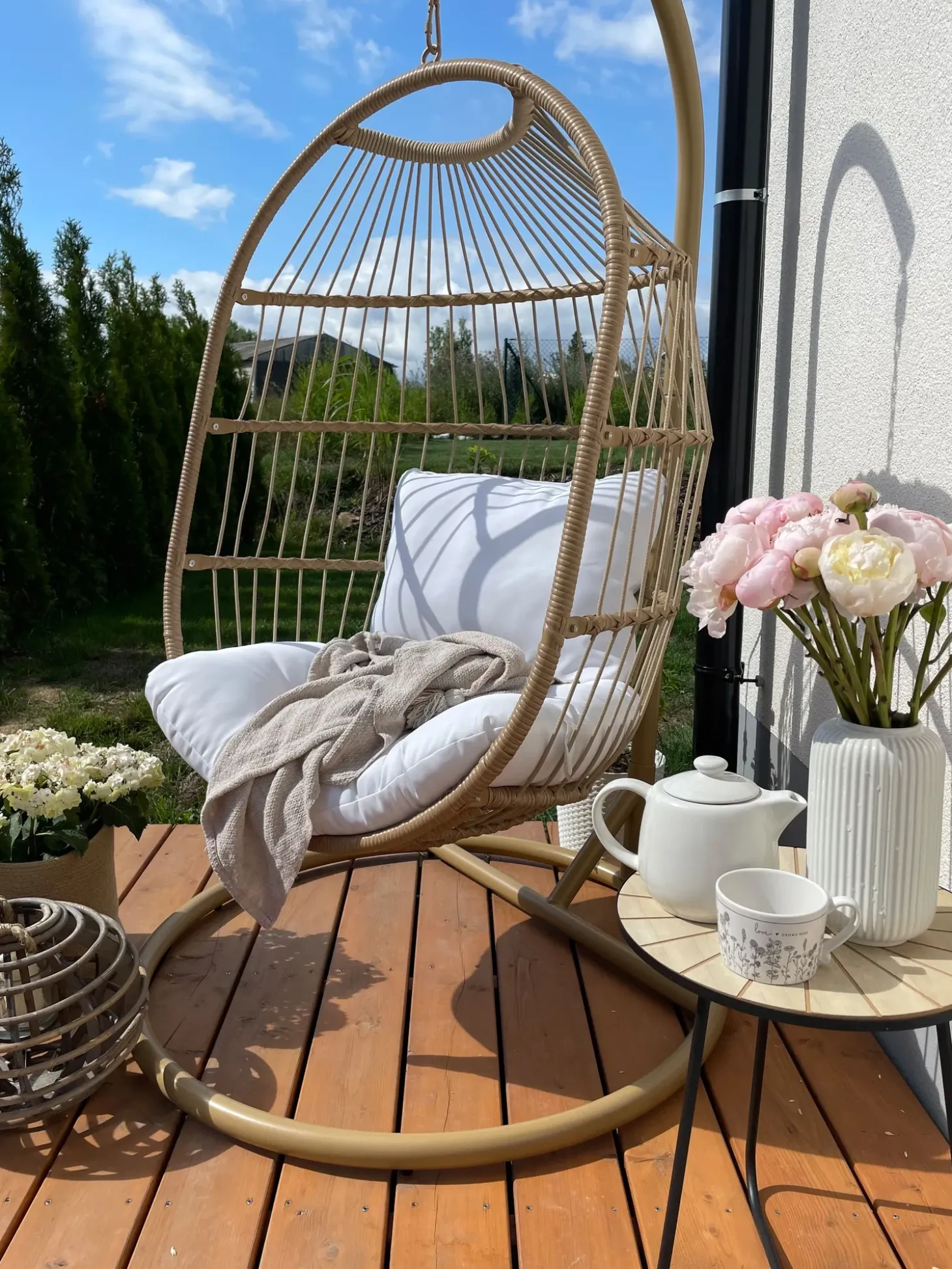 Hængestol med stativ ALBA PE-rattan Naturlig