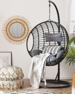 Hængestol med stativ ASPIO PE-rattan Sort