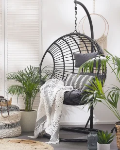Hængestol med stativ ASPIO PE-rattan Sort