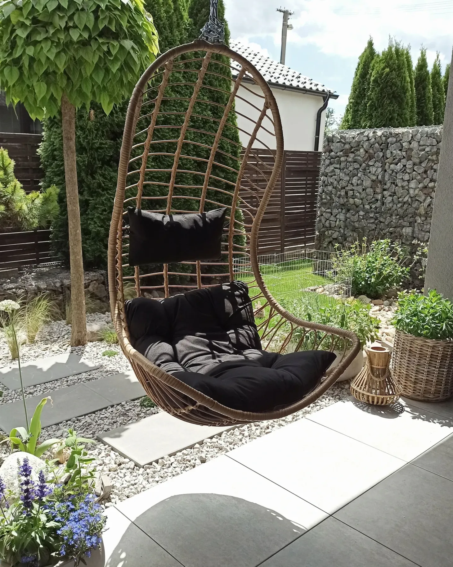 Hængestol med stativ PINETO PE-rattan Naturlig