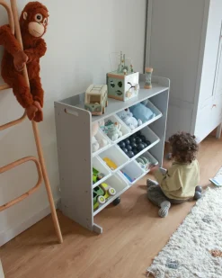 Hylde med 9 opbevaringskasser COLLIE 78 cm Grå
