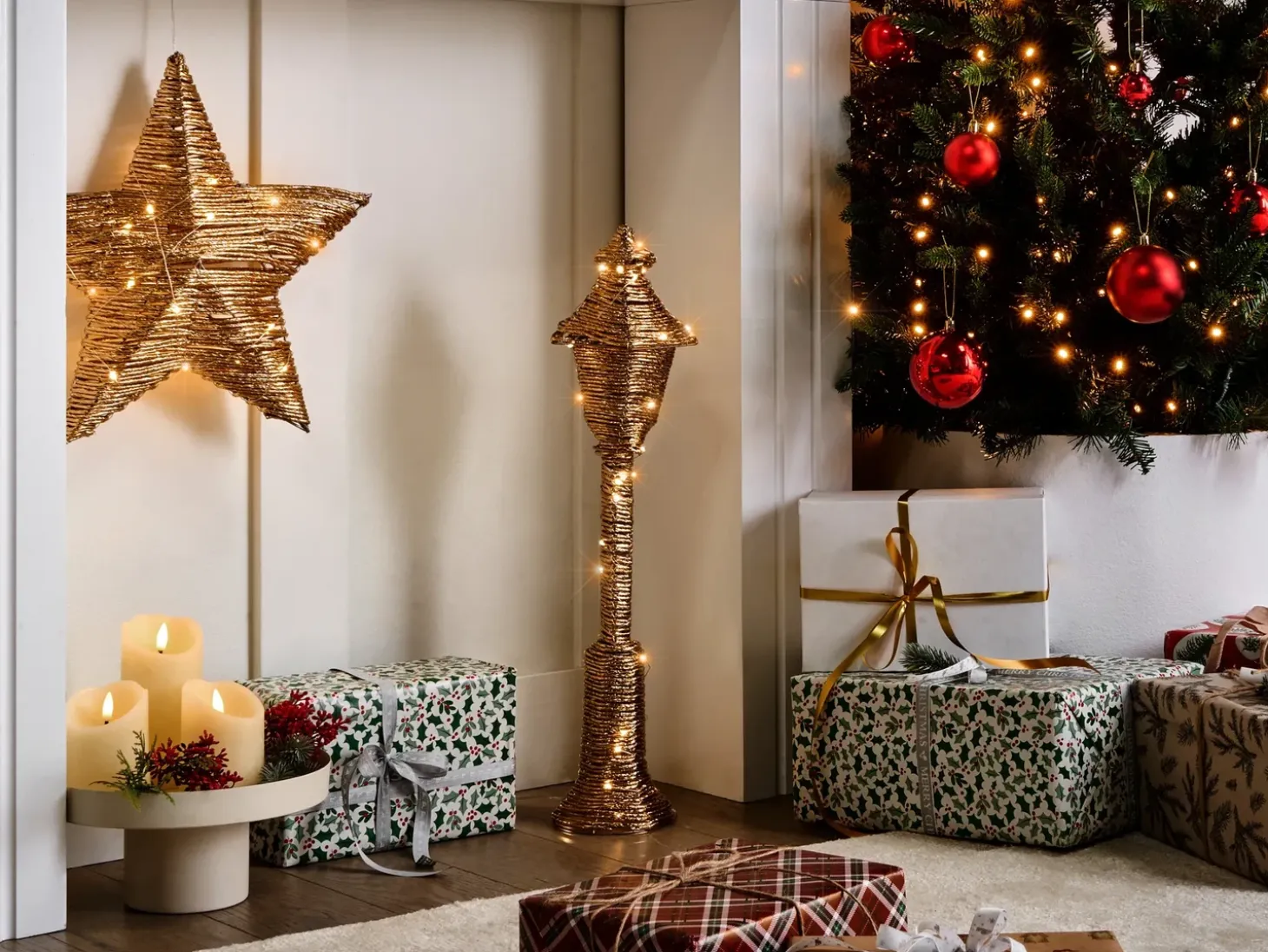 Juledekoration LED ALFTANES Søjle lampe 62 cm Guld