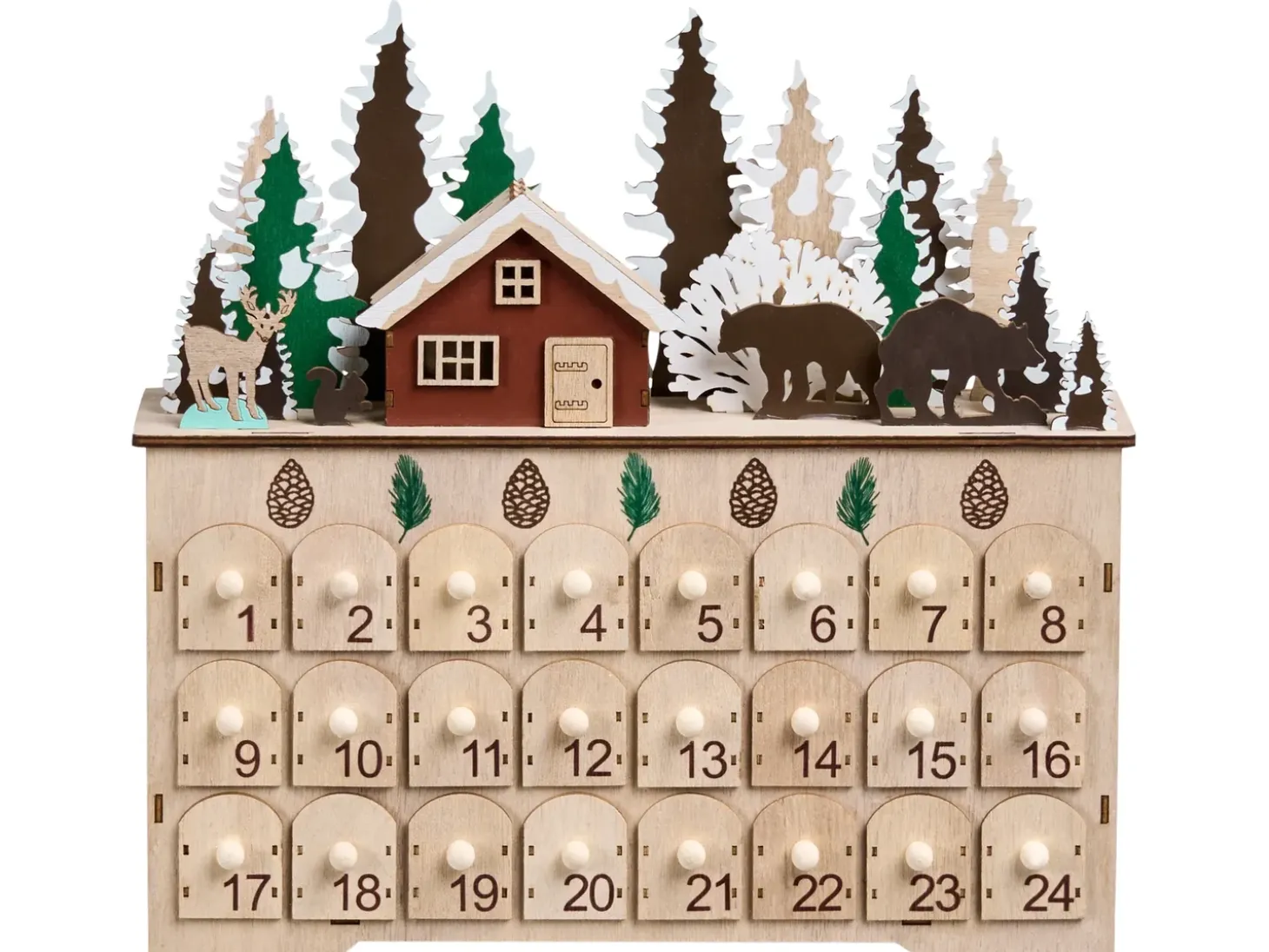 Juledekoration LED HELIN Adventskalender 33 cm Lysebrun