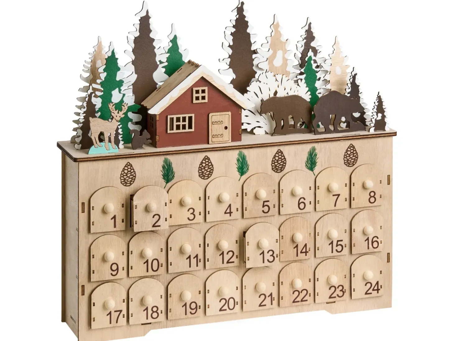 Juledekoration LED HELIN Adventskalender 33 cm Lysebrun