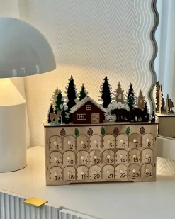 Juledekoration LED HELIN Adventskalender 33 cm Lysebrun