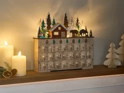 Juledekoration LED HELIN Adventskalender 33 cm Lysebrun