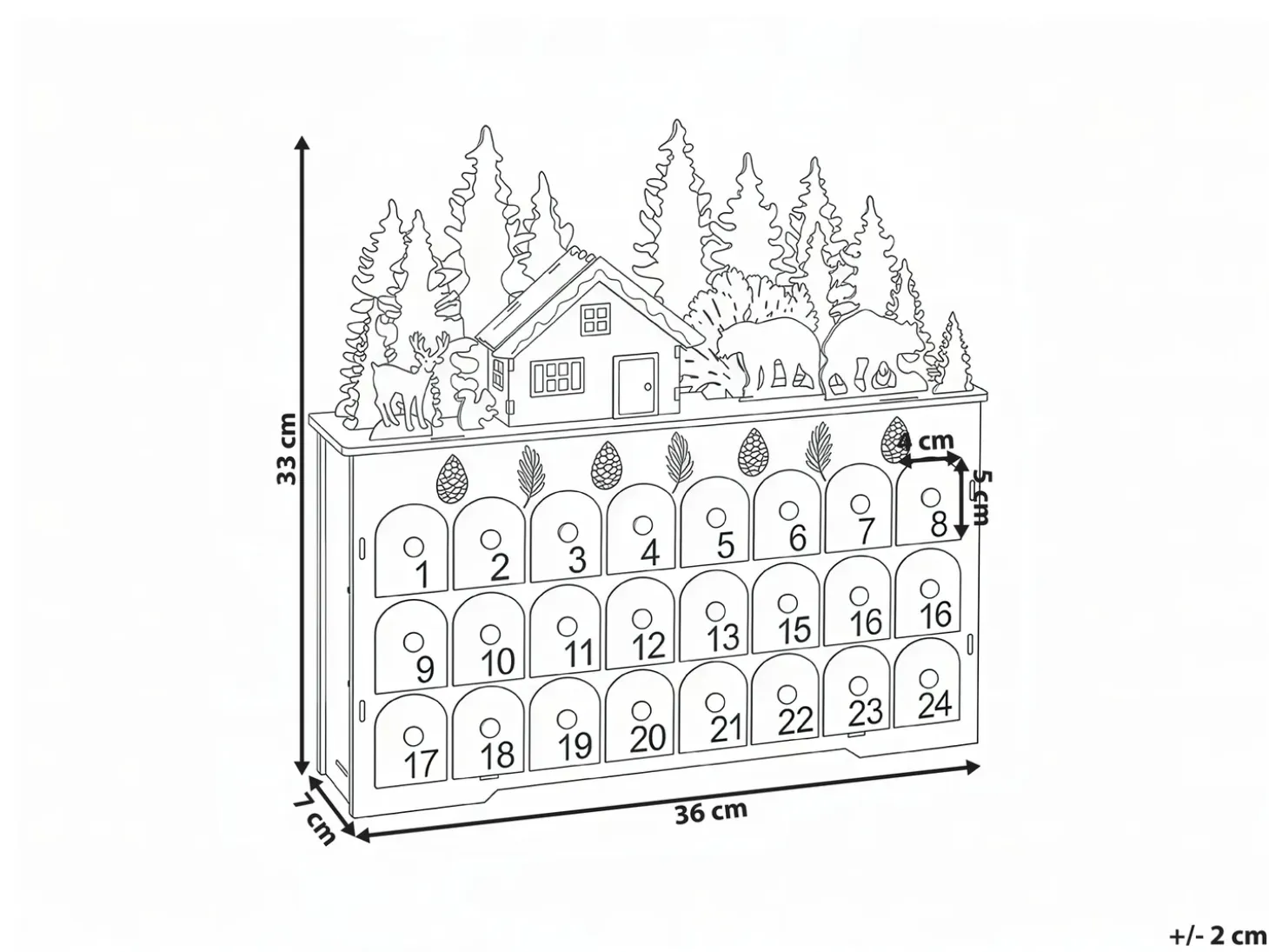 Juledekoration LED HELIN Adventskalender 33 cm Lysebrun