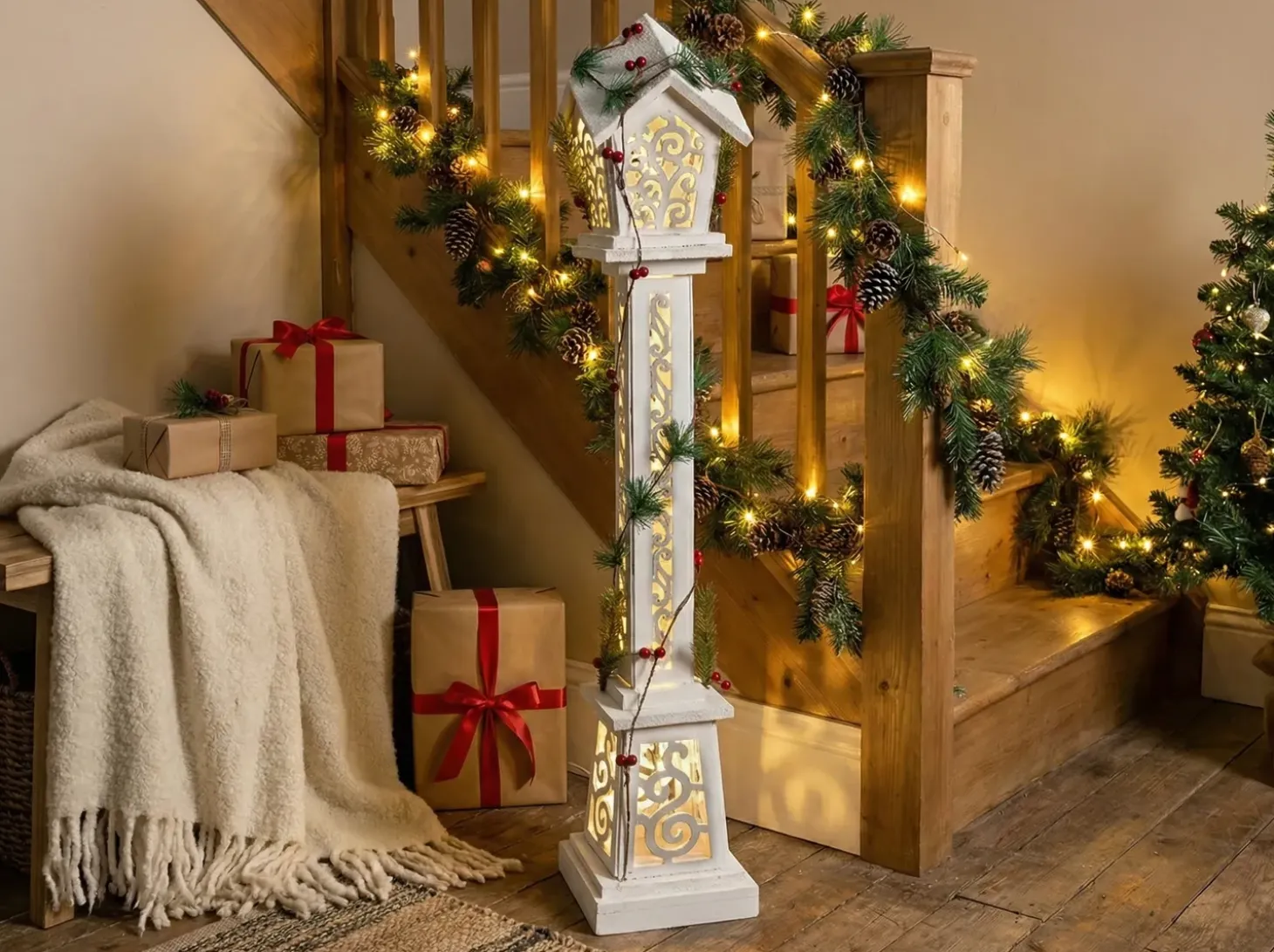 Juledekoration LED LUMMENE Søjle lampe 80 cm Hvid