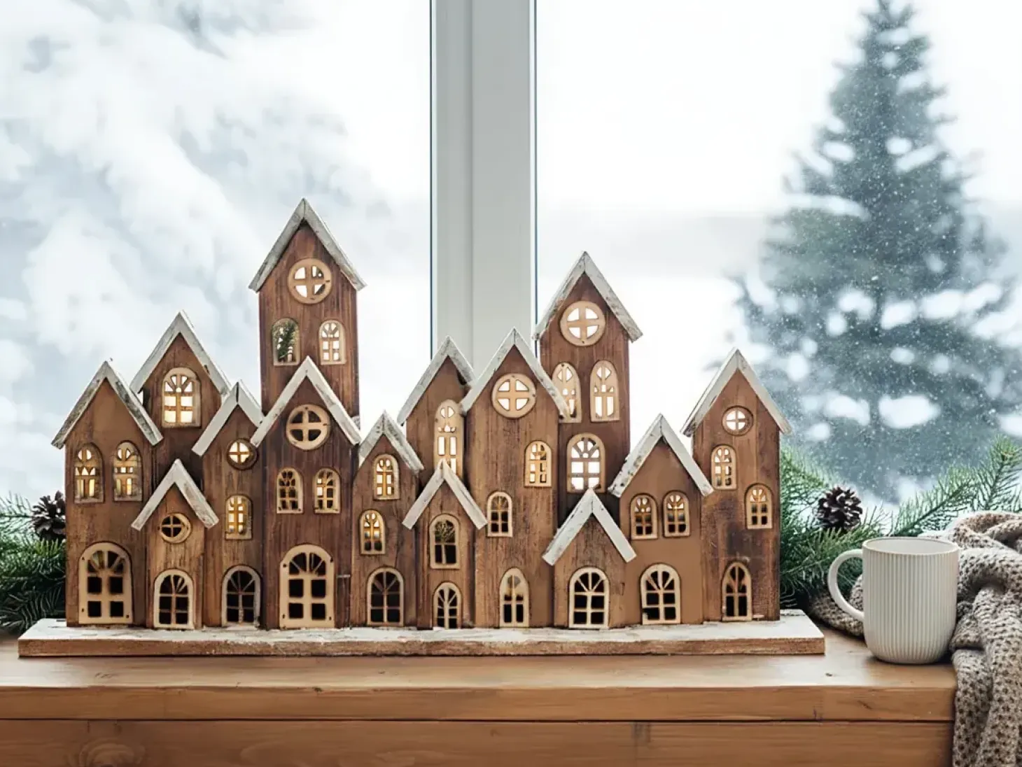 Juledekoration LED MALLOS Hus 45 cm Brun