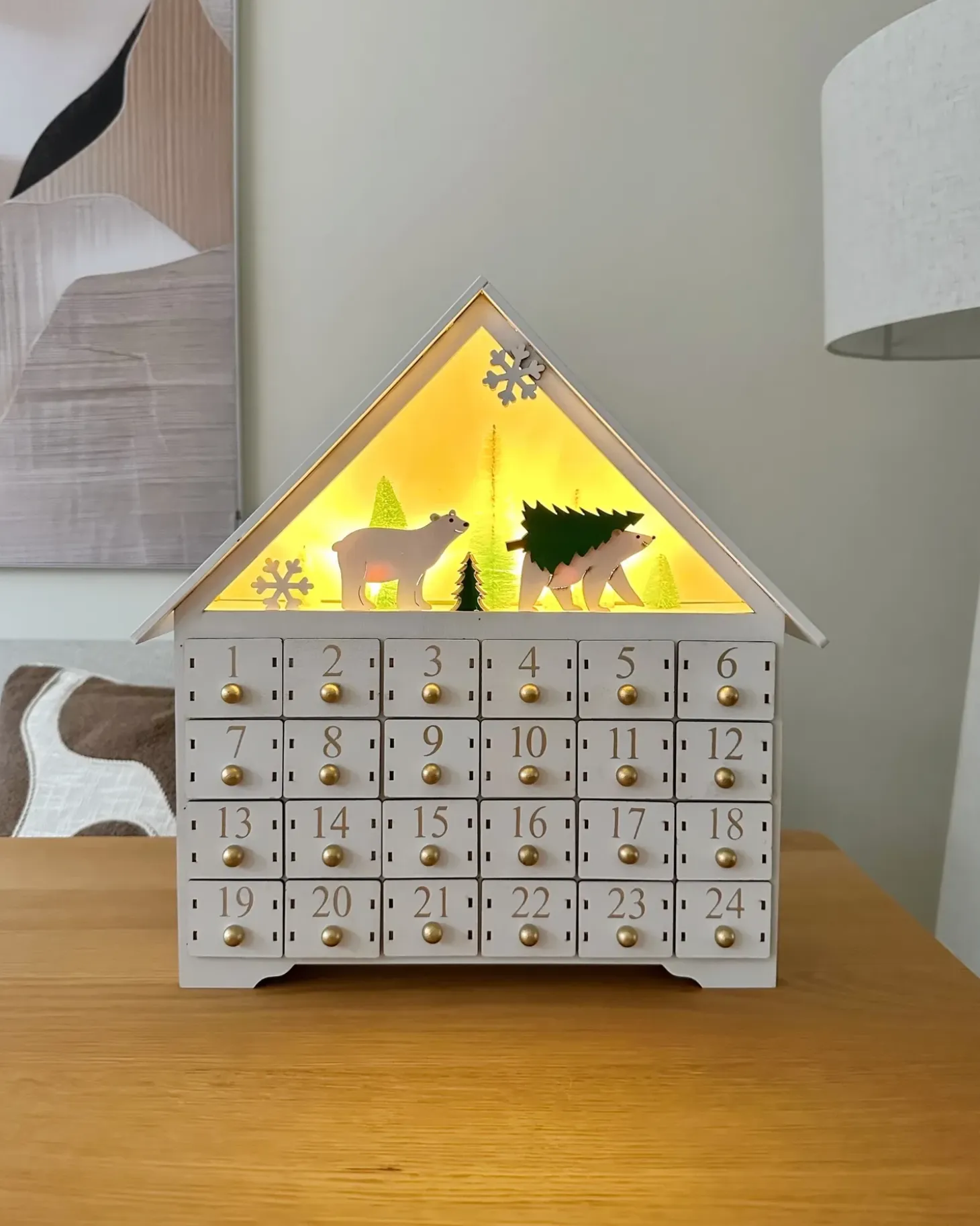 Juledekoration LED MJOSA Adventskalender 33 cm Hvid