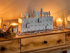 Juledekoration LED MUONIO Adventskalender 24 cm Hvid