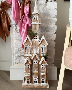 Juledekoration LED NILAKA Hus 85 cm Lysebrun