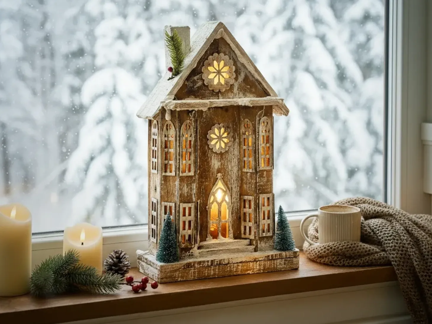 Juledekoration LED UNARI Hus 50 cm Lysebrun