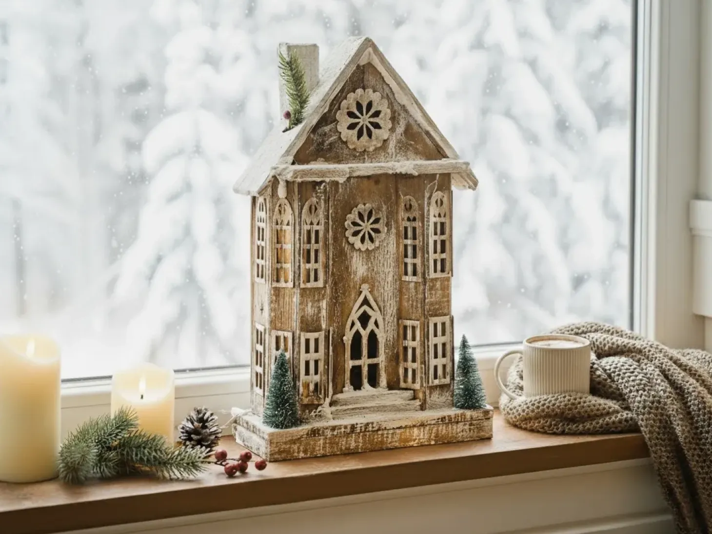 Juledekoration LED UNARI Hus 50 cm Lysebrun