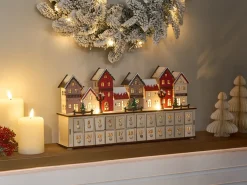 Juledekoration LED VISTERFLO Adventskalender 24 cm Lysebrun