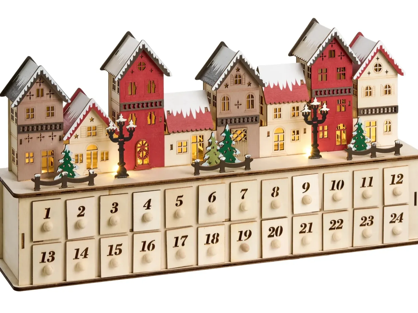 Juledekoration LED VISTERFLO Adventskalender 24 cm Lysebrun