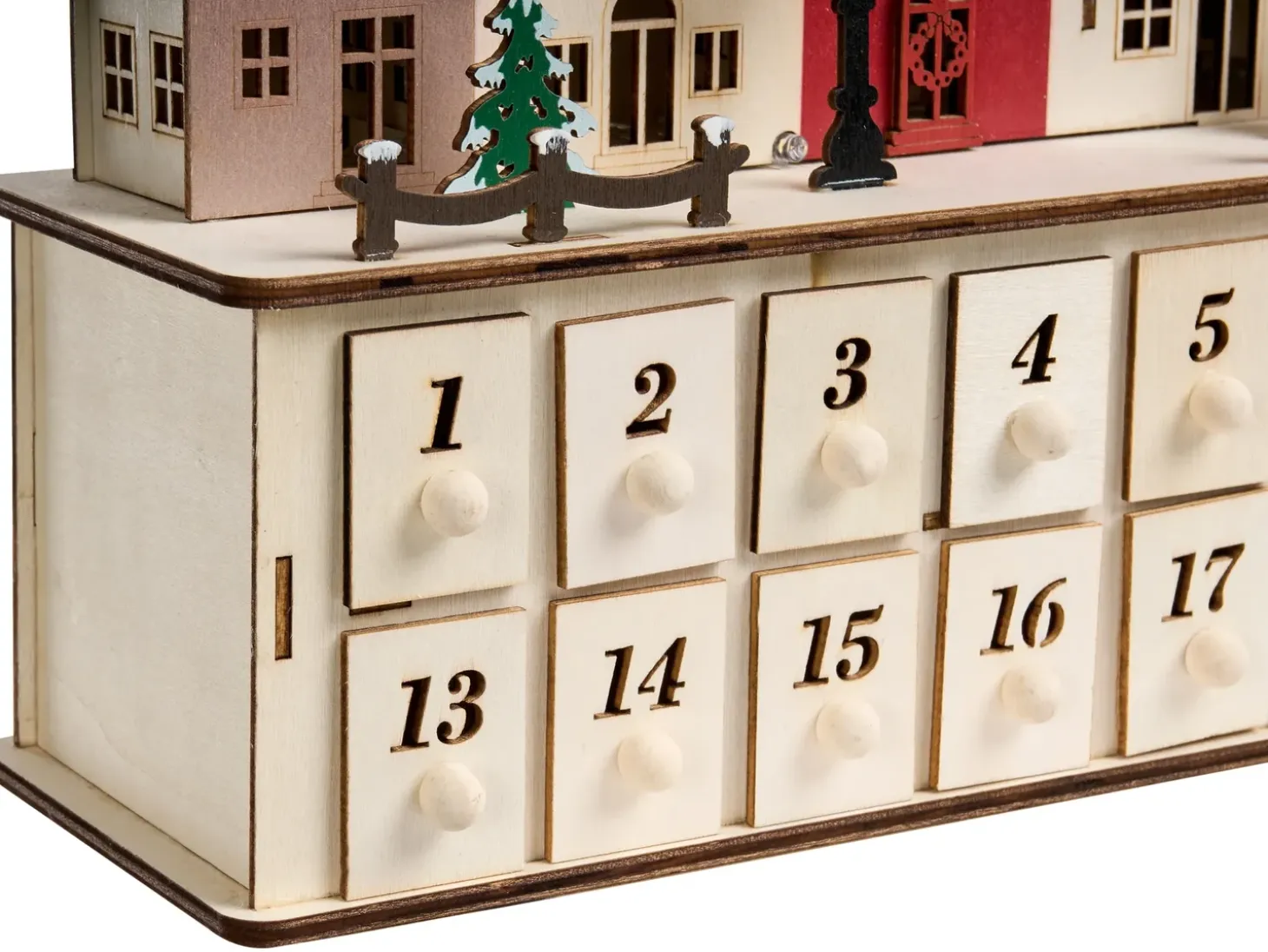Juledekoration LED VISTERFLO Adventskalender 24 cm Lysebrun