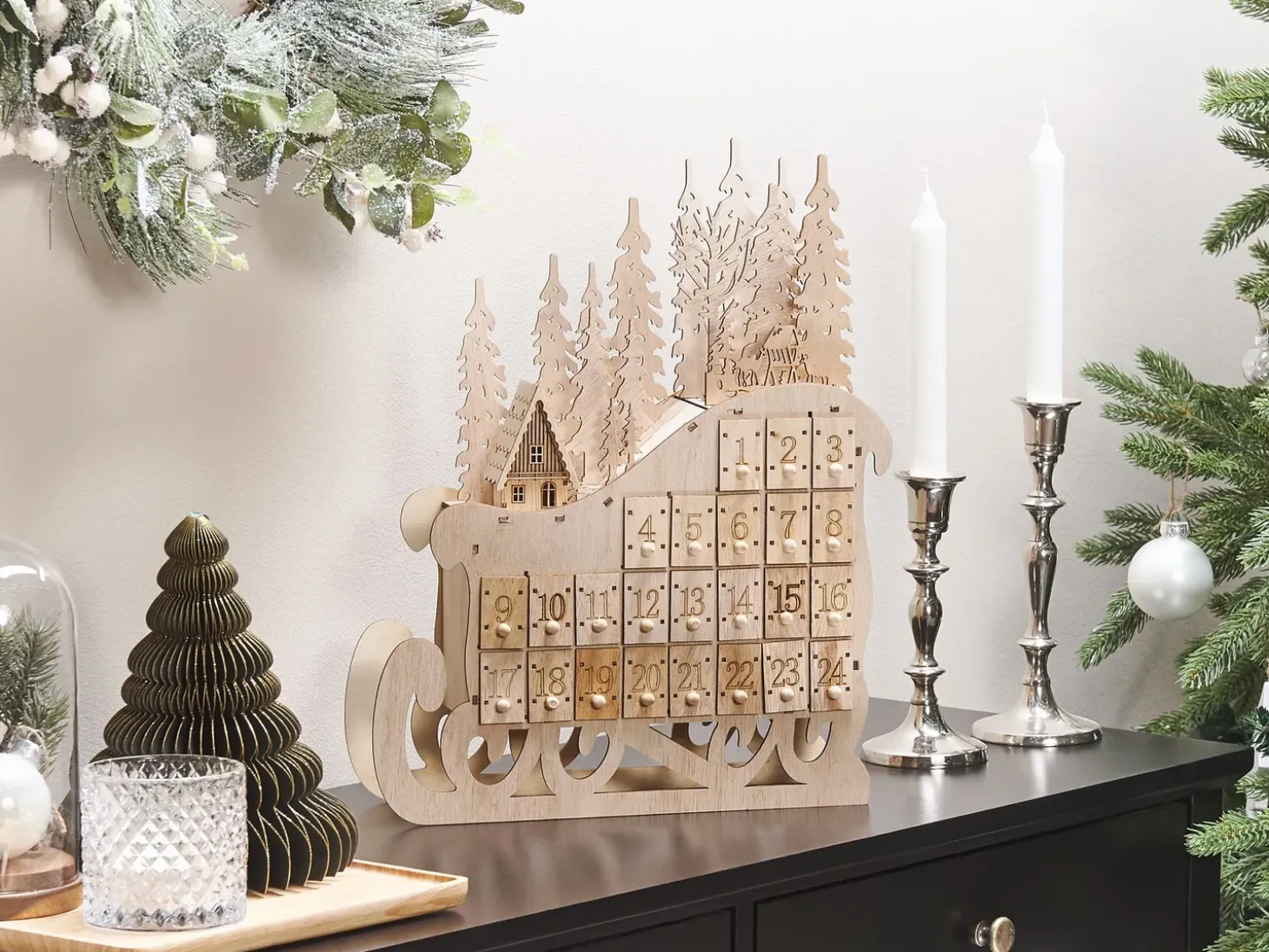 Juledekoration LED IMPALA Adventskalender 40 cm Lysebrun
