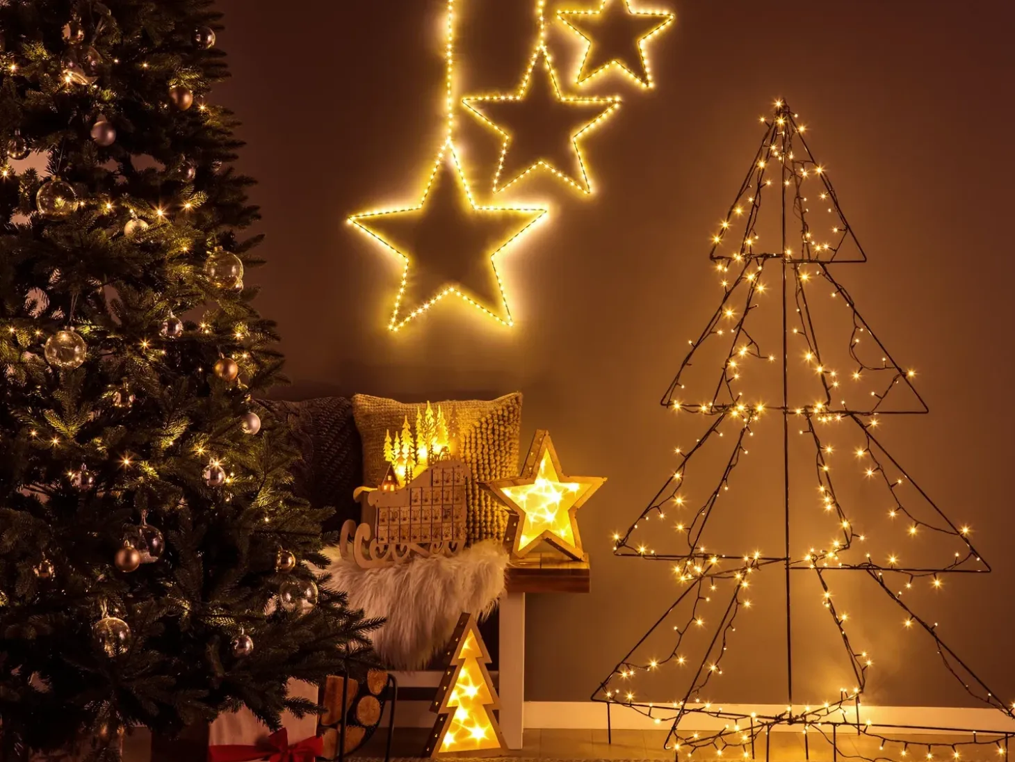 Juledekoration LED IMPALA Adventskalender 40 cm Lysebrun