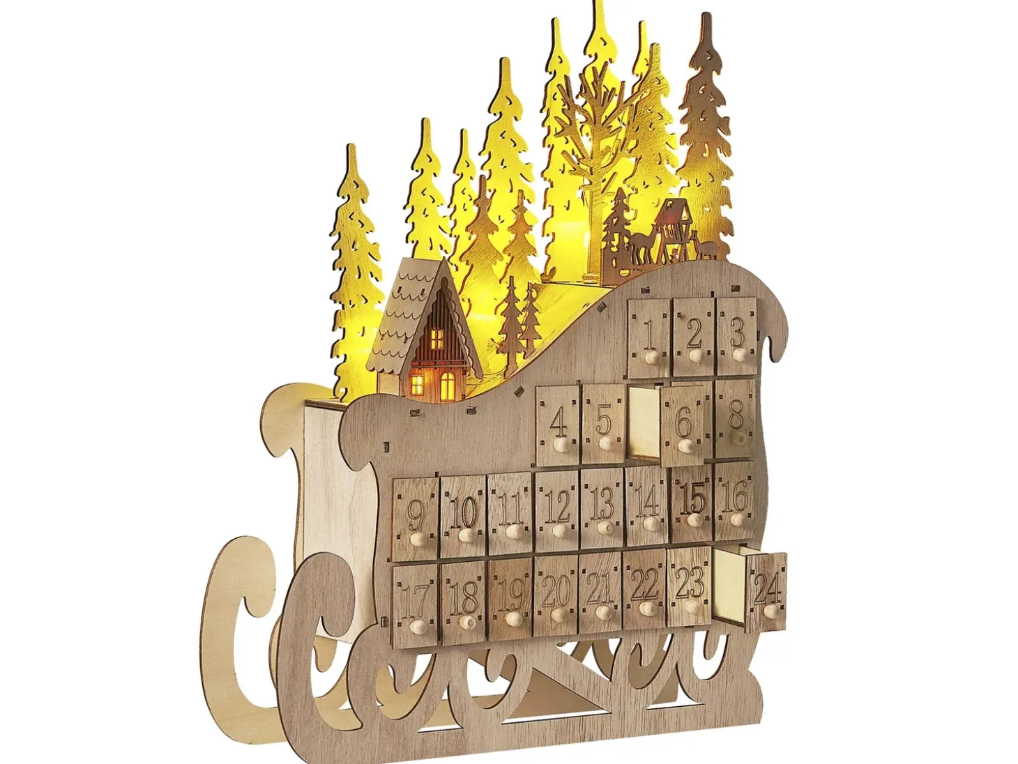 Juledekoration LED IMPALA Adventskalender 40 cm Lysebrun