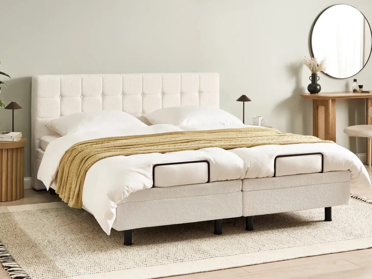 Justerbar seng Boucle DUKE 180 x 200 cm Cremehvid