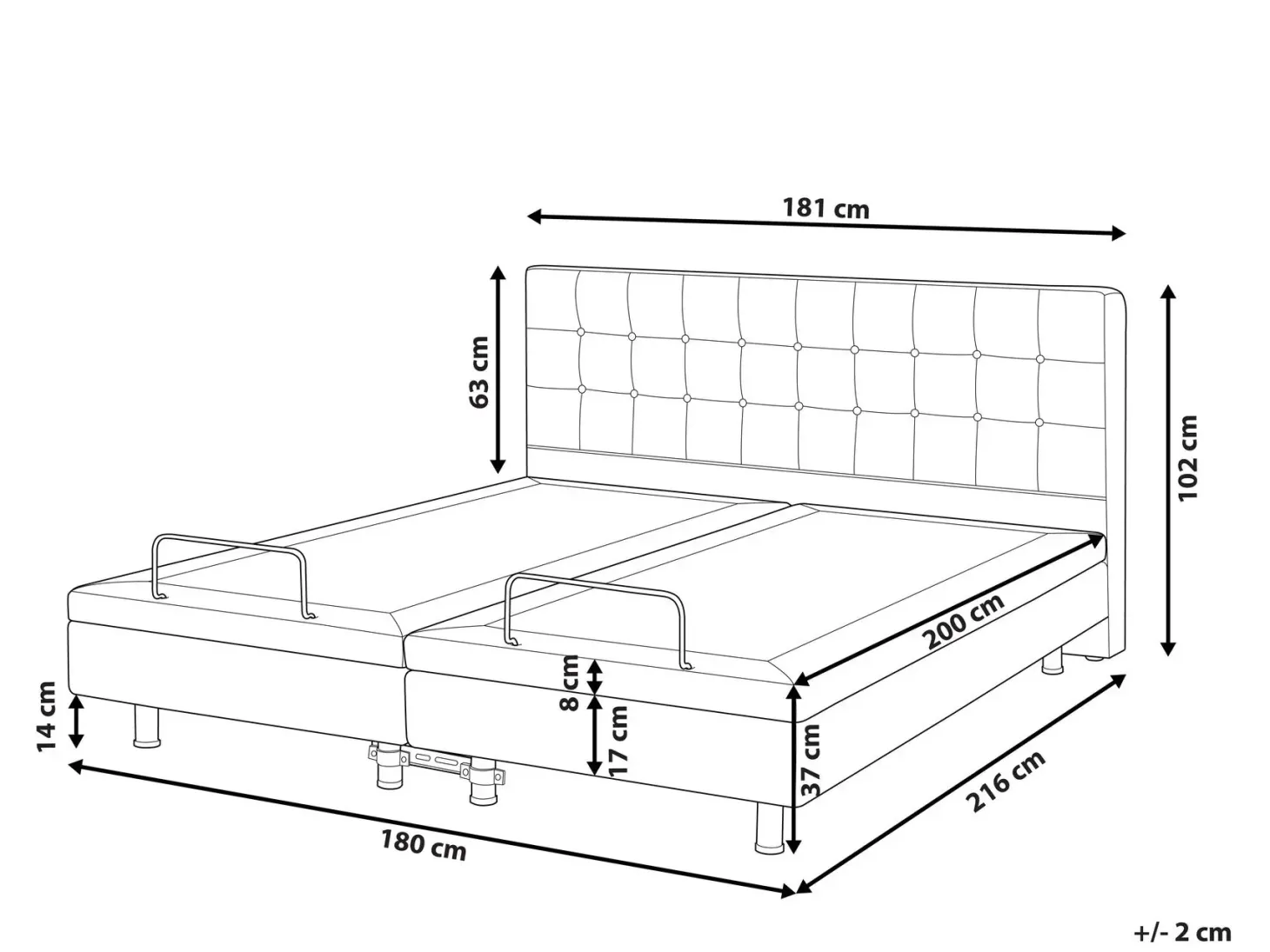 Justerbar seng Boucle DUKE 180 x 200 cm Cremehvid