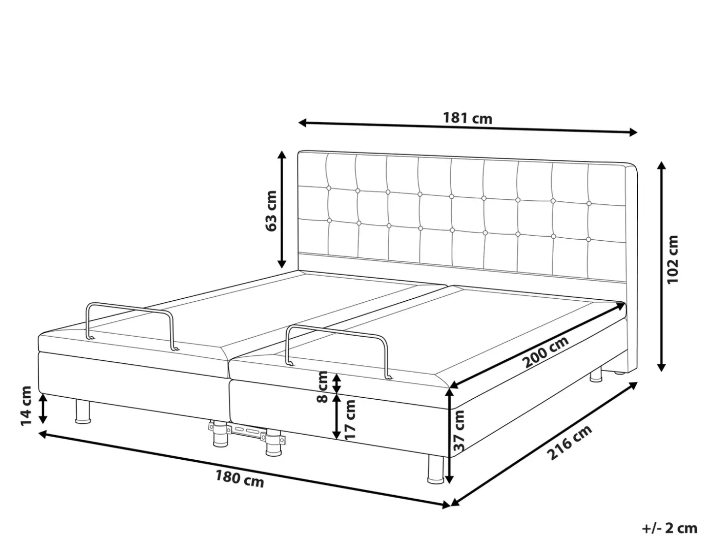 Justerbar seng DUKE 180 x 200 cm Mørkegrå