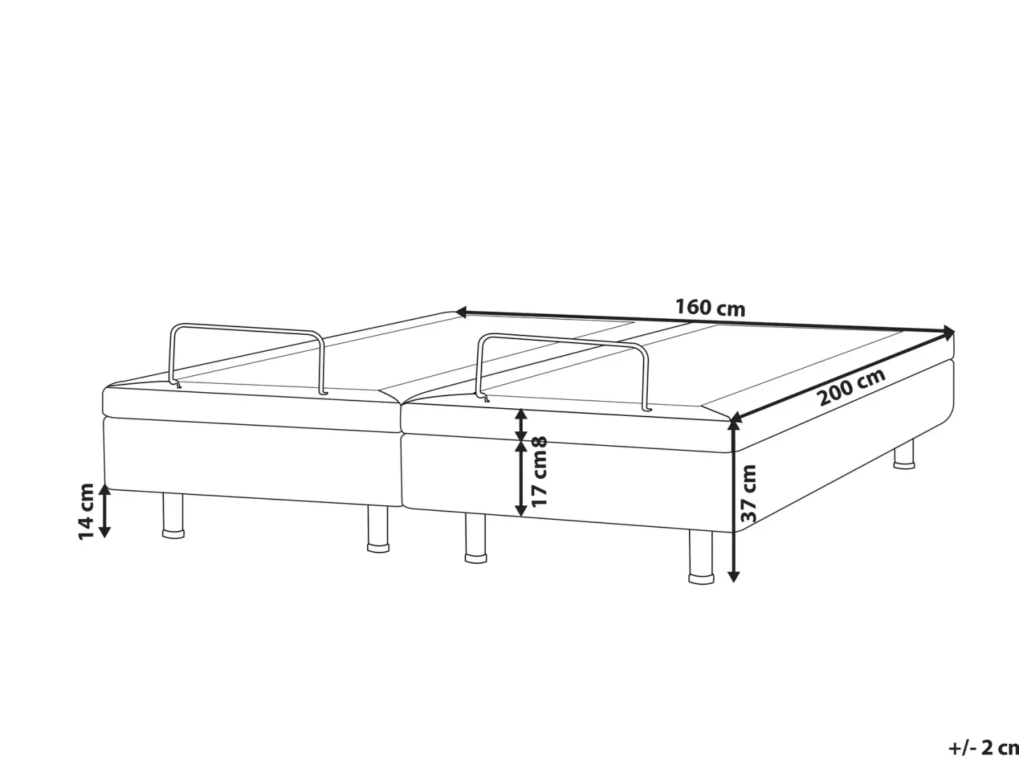 Justerbar seng uden hovedgærde CASTELLAN 160 x 200 cm Lysegrå