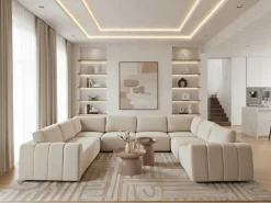 KIVVIK 8 personers U-formet modulsofa Cremehvid Boucle