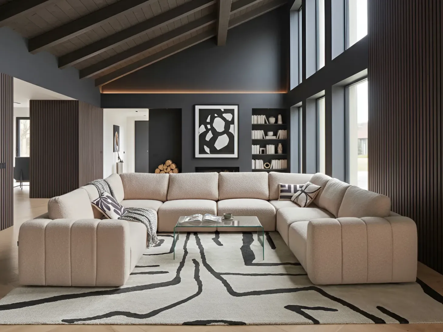KIVVIK 8 personers U-formet modulsofa Beige Boucle