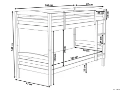 Køjeseng Fyretræ REGAT 90 x 200 cm Grå