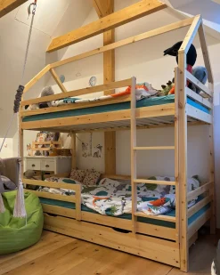 Køjeseng med skuffer Hus Fyretræ GIRGOLS 90 x 200 cm med opbevaring Lysebrun