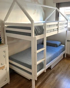 Køjeseng med skuffer Hus Fyretræ TERNAS 90 x 200 cm med opbevaring Hvid