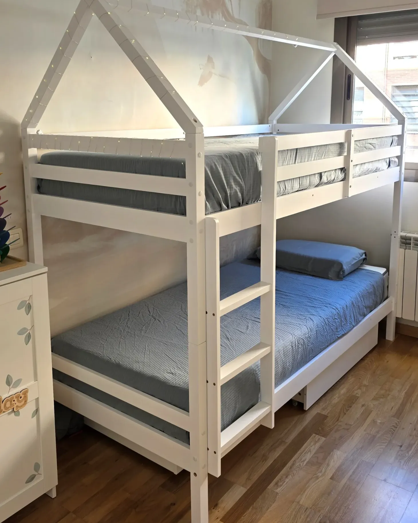 Køjeseng med skuffer Hus Fyretræ TERNAS 90 x 200 cm med opbevaring Hvid