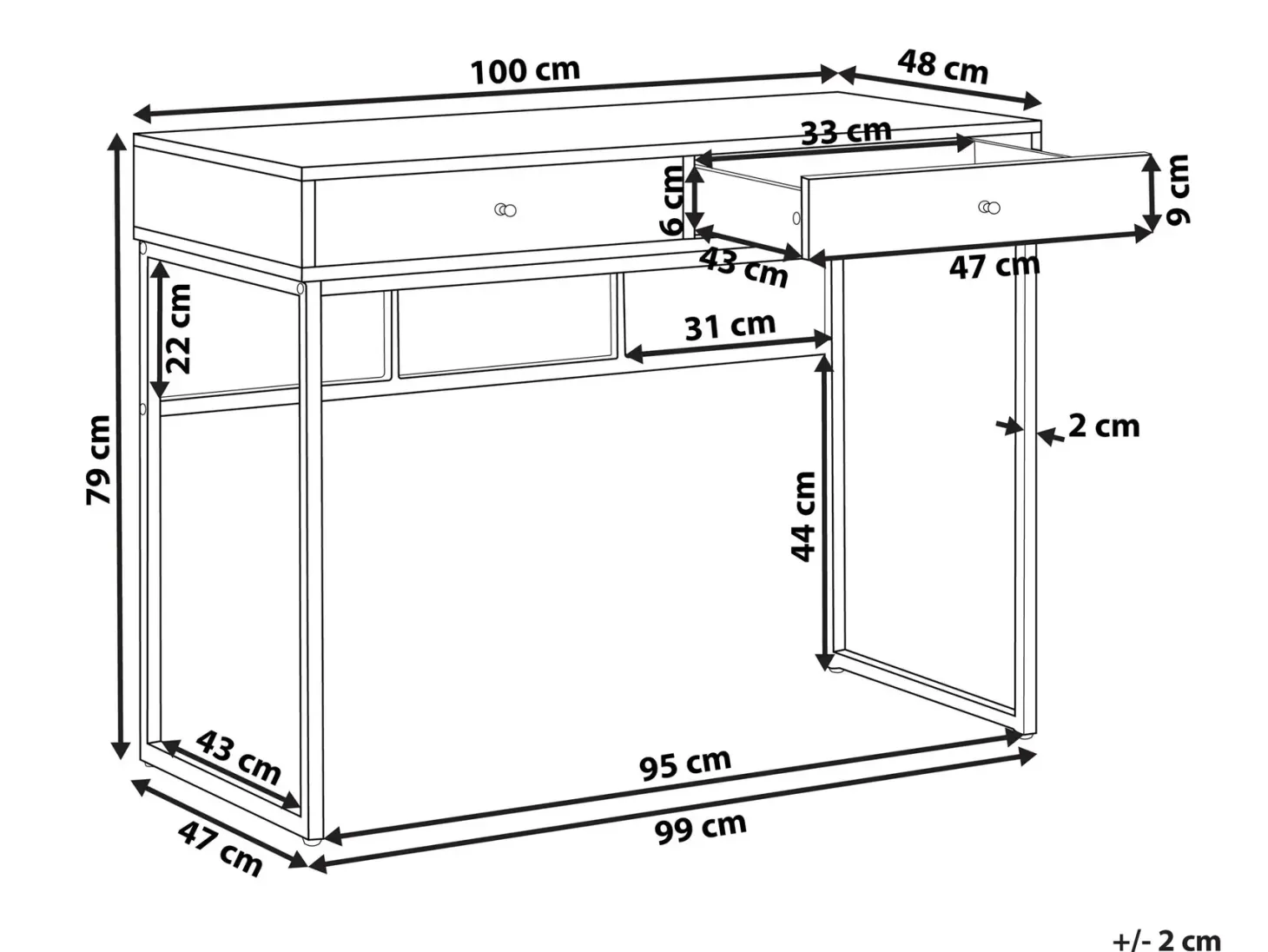 Konsolbord DAPHNE Hvid/guld 100 cm 48 cm med skuffer