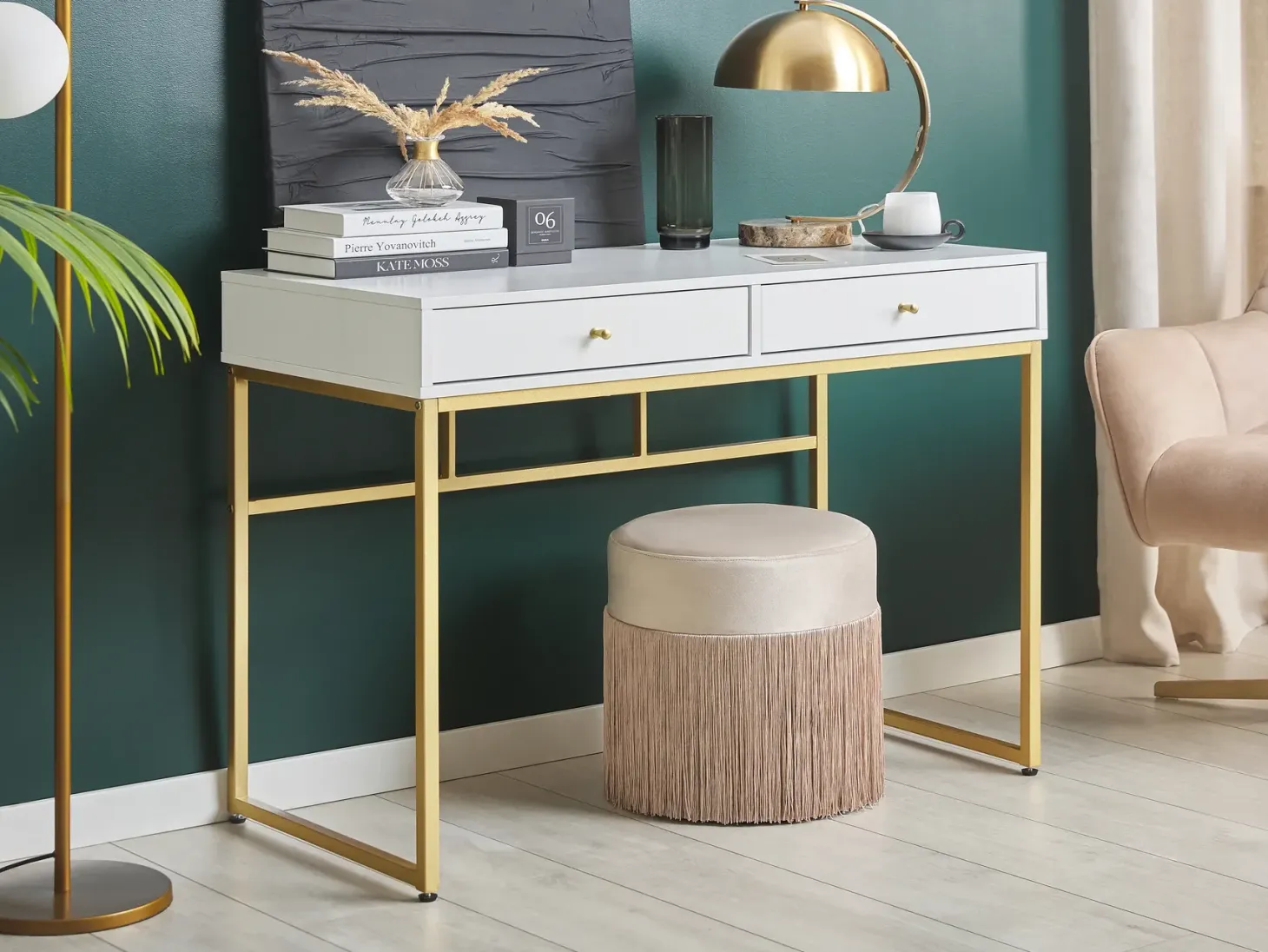 Konsolbord DAPHNE Hvid/guld 100 cm 48 cm med skuffer