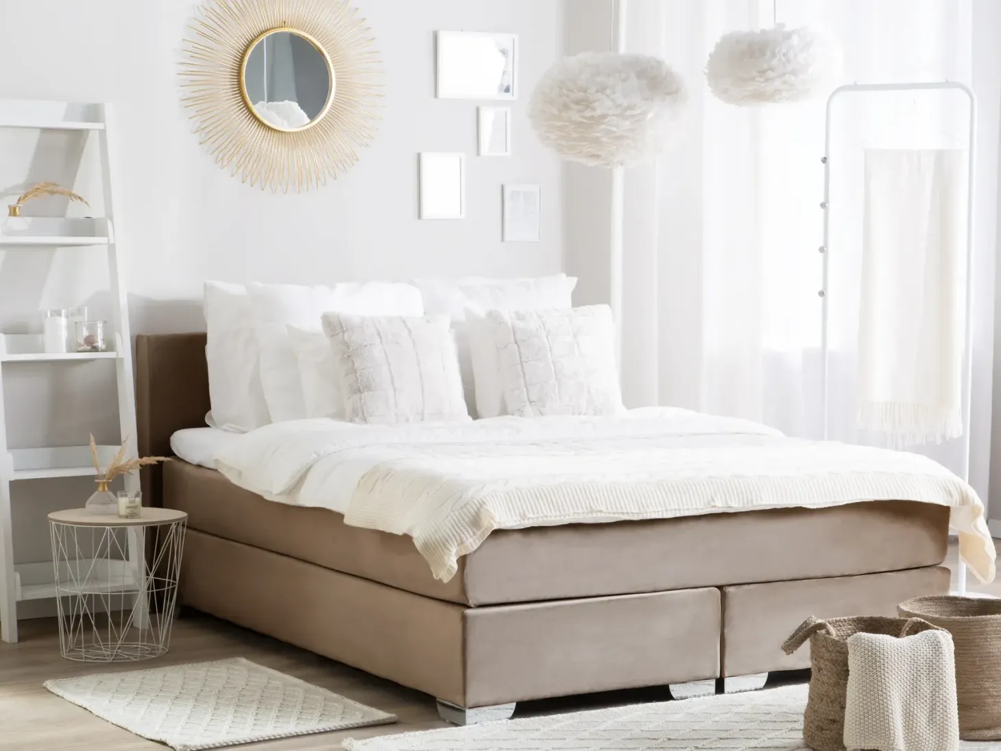 Kontinentalseng Velour CONSUL 180 x 200 cm Lys Beige