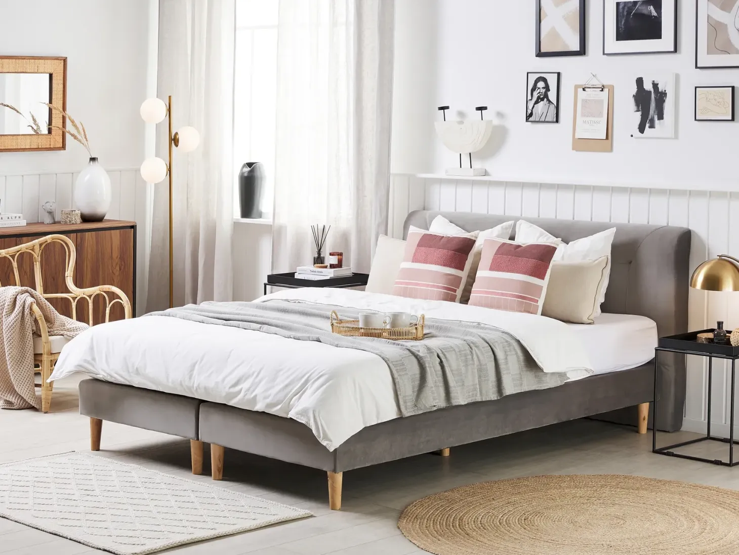Kontinentalseng Velour MARQUISE 160 x 200 cm Grå